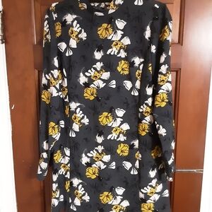GRAY  Floral Long-Sleeve Shift Dress - Yellow & White Floral SIZE M